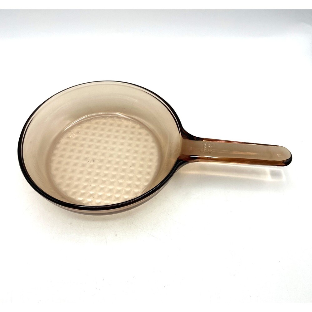 Vision Corning Glass Fry Pan Waffle Base Amber 7" with Handle FRANCE